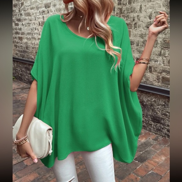 Boho green V neck batwing sleeve blouse - Picture 5 of 6